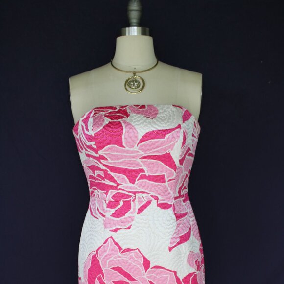 Lilly Pulitzer Allegra Dress silk Rose jaquard brocade Lavie En Rose strapless 2 - Picture 5 of 11